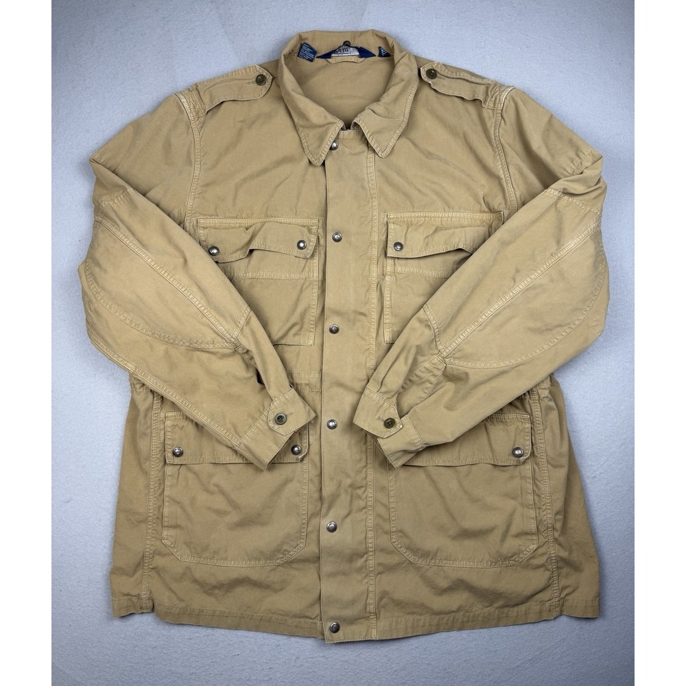 Vintage Polo Ralph Lauren Jacket XXL Tan Brown Field Utility Cargo Hunting Chore